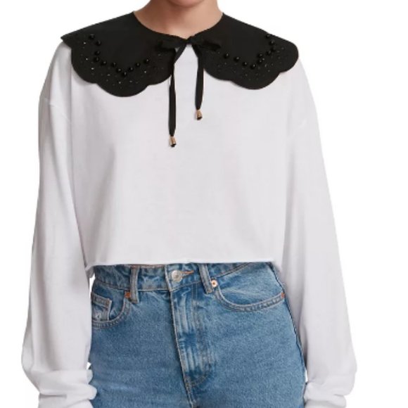 Steve Madden Imitation Pearl Trim Eyelet Detachable Collar White OSFM New - Picture 9 of 9